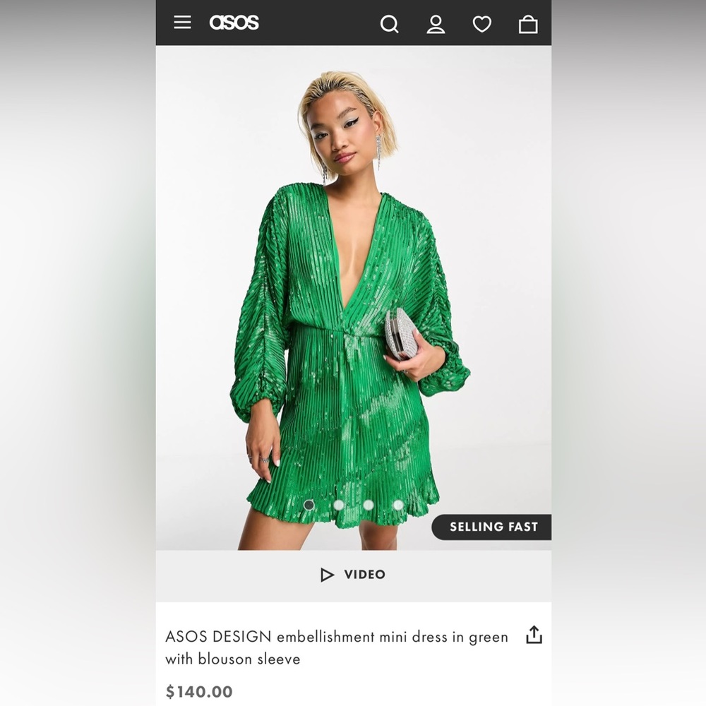 ASOS Design Green Sequin Dress Size 12